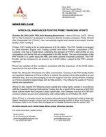 Africa Oil Announces Positive Prime Financing Update (CNW Group/Africa Oil Corp.)