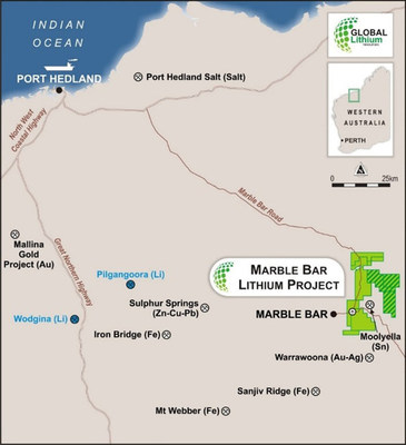 Marble Bar Lithium Project location map
