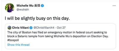 Tweet from Michelle Wu