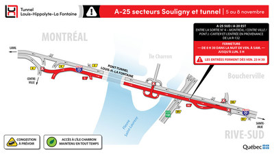 Fermeture de l'autoroute 25 et du tunnel Louis-Hippolyte-La Fontaine (Groupe CNW/Ministre des Transports)