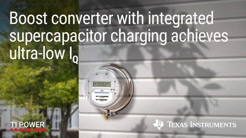 Boost converter with integrated supercapacitor charging achieves ultra-low IQ.