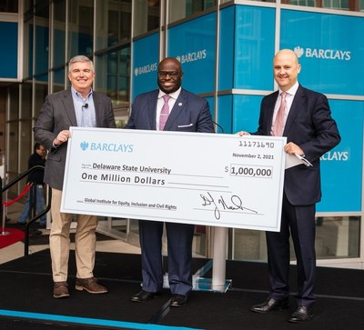 Denny Nealon, CEO, Barclays US Consumer Bank; Dr. Tony Allen, President, Delaware State University; Richard Haworth, CEO Americas, Barclays. Photo credit: Tony Hoffer.