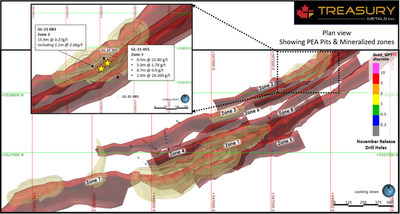 Figure 3: Map of Goldlund Significant Results (CNW Group/Treasury Metals Inc.)