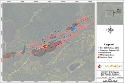 Figure 1:  Goldlund Drill Collar Locations (CNW Group/Treasury Metals Inc.)