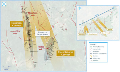 Figure 4:  Plan map of the Napoleon and Tajitos resource drilling areas (CNW Group/Vizsla Silver Corp.)