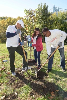 Kyndryl employees plant trees at Randall’s Island Park in NYC on Weds., November 3, 2021 - the eve of the company’s debut. To honor each employee and as part of its commitment to sustainability, Kyndryl is planting 88,449 trees globally. (Michael Pollio/Feature Photo Service for Kyndryl) (PRNewsfoto/Kyndryl)