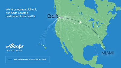Alaska Airlines begins nonstop service between Seattle and Miami on June 22, 2021.