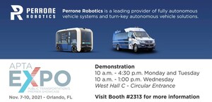 Perrone Robotics to Feature Flagship All-Electric Autonomous Vehicles and New Partnerships at APTA's TRANSform Conference &amp; EXPO