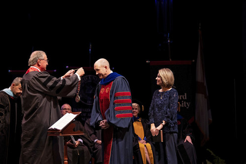 Beck A. Taylor, Ph.D., receives the chain of office, making him the 19th president of Samford University.