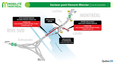 Contresens pont Honor-Mercier (R138), fin de semaine du 5 novembre (Groupe CNW/Ministre des Transports)