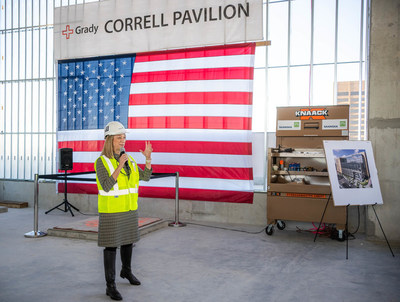 Grady Chief Strategy Officer Shannon Sale at the topping out event for the Correll Pavilion.