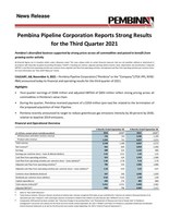 Pembina Pipeline Corporation Reports Strong Results for the Third Quarter 2021 (CNW Group/Pembina Pipeline Corporation)