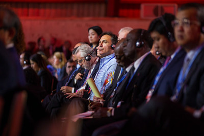 Chief Perry Bellegarde attending the Paris Climate Accords. Photo by Fred Cattroll. (CNW Group/Royal Canadian Geographical Society)