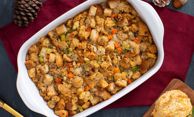 To make holiday hosting even easier, Red Lobster® is offering free delivery on orders placed via RedLobster.com Monday, November 22 through Cyber Monday, November 29. In addition to craveable seafood platters and desserts, add some Cheddar Bay Biscuit® platters to your cart to make this unforgettable Cheddar Bay Biscuit Stuffing.