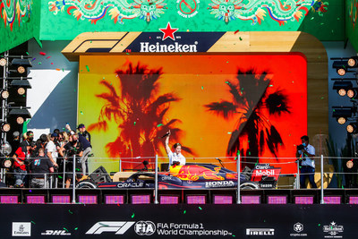 MEXICO CITY, MEXICO - NOVEMBER 07: Heineken®? put on a unique performance with renowned Norwegian DJ, songwriter and producer Kygo on the podium during the F1 Grand Prix of Mexico at Autodromo Hermanos Rodriguez on November 07, 2021 in Mexico City, Mexico. (Photo by Peter Fox/Getty Images)