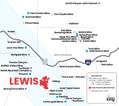 Figure 2. Location of Lewis Project within Battle Mountain Trend. (CNW Group/Nevada King Gold Corp.)