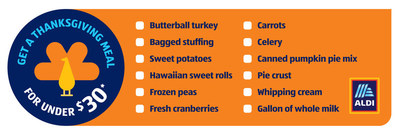 ALDI $30 Thanksgiving Meal Shopping List