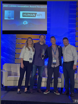 Congratulations to the Human API team! Nicole Jones, Nick Zambruno, Brian Barnes accept the 2021 LIDMA Innovation Award from Andrew Doerman, LIDMA Innovation Award Chairman
