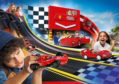 La primera atracción interactiva LEGO® Ferrari del mundo, "Build and Race", llegará al complejo turístico LEGOLAND® California Resort en la primavera de 2022.