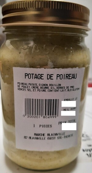 Absence d'informations nécessaires à la consommation sécuritaire de soupes et de potages conditionnés dans des pots en verre et vendus par l'entreprise Marché Blainville