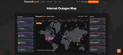 Live map of App and Internet outages from Cisco ThousandEyes (www.thousandeyes.com/outages)