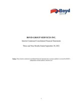 Boyd Group Services Inc. Q3 2021 financial statements and notes (CNW Group/Boyd Group Services Inc.)