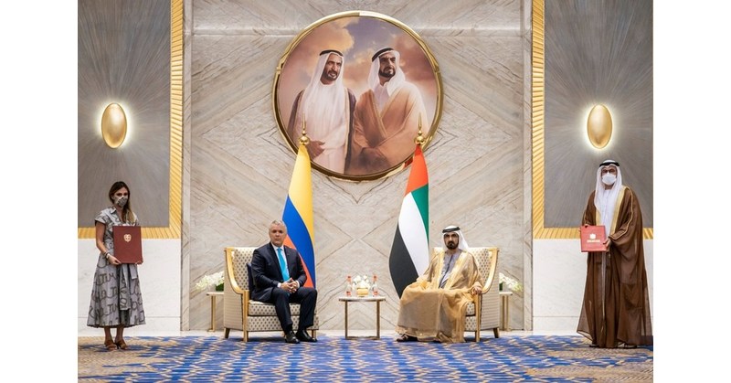 Mohammed bin Rashid e Iv&aacute;n Duque M&aacute;rquez presencian el lanzamiento de la alianza estrat&eacute;gica de modernizaci&oacute;n del gobierno entre los EAU y Colombia