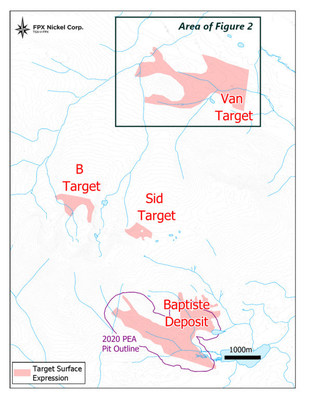 Figure 1: Decar Nickel District, Baptiste Deposit and Three Targets (CNW Group/FPX Nickel Corp.)