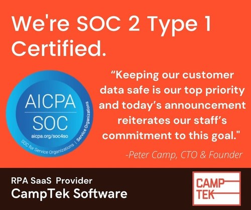 CampTek Software announces successful completion of the audit to obtain the System and Organization Controls (SOC) 2 Type I certification.