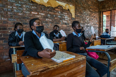 Girls at Ligege Secondary School in South Africa learn about menstrual hygiene management. Credit: WaterAid/Eben Liebenberg