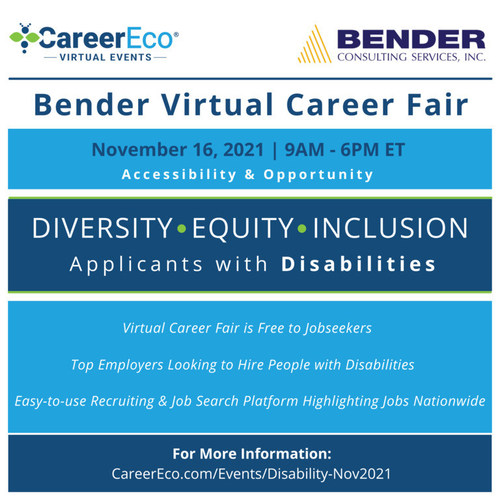 CareerEco and Bender Consulting Services to Host Virtual Career Fair for Jobseekers Living with Disabilities