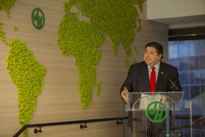 JB Pritzker, Governor of Illinois, speaks at ribbon cutting for James Hardie’s new US headquarters in Chicago.