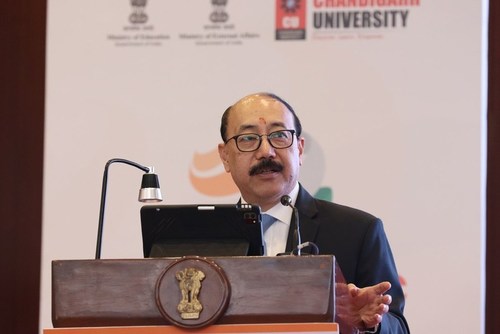 Shri Harsh Vardhan Shringla, Foreign Secretary of India, Ministry of External Affairs Government of India speaking during the Diplomatic Conclave organized by Chandigarh University at New Delhi