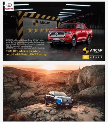 Smart is the new Safety! GWM Pickup awarded with the latest stringent A-NCAP five-star safety ratings (PRNewsfoto/GWM)