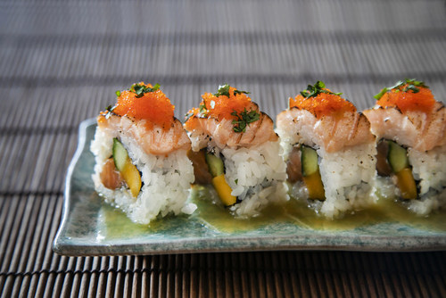 The delectable Las Olas Roll with mango and sustainably sourced salmon is one of the most unique menu offerings at the new Sushi Maki restaurant in Fort Lauderdale.