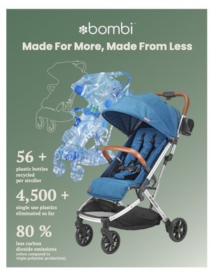 Each Bombi stroller keeps more than 56 single use plastic bottles out of landfills.