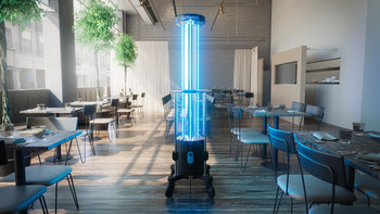 Eos, an easy to use, standalone UV-C disinfection device designed for everyday spaces including schools, offices, gyms, hotels, restaurants, and more.
