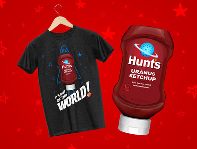 Sparked by late night TV, the ketchup space race is heating up! Hunt's is giving away 100 bottles of Hunt's Uranus Ketchup on Wednesday, November 17, accompanied by an “Out of This World” Hunt’s Uranus t-shirt. Simply follow Hunt’s on Twitter - @huntschef. The first 100 people to respond to Hunt’s November 17th tweet will receive a bottle of Hunt’s Uranus Ketchup, and a t-shirt to commemorate a landmark event in ketchup history.