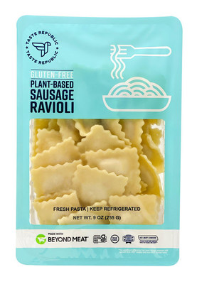 Taste Republic's Gluten-Free Plant-Based Sausage Ravioli, featuring Beyond Sausage Italian Crumbles from Beyond Meat.