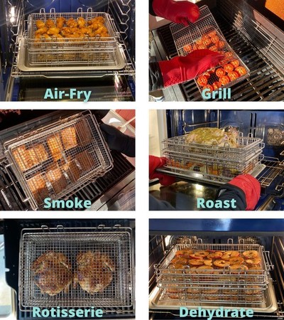 Basquettes: Use to Air-fry, Grill, Smoke, Roast, Rotisserie, Dehydrate, Crisp + Cool. The Everything Basket for Ovens & Grills.