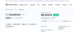CloudCoin continues to skyrocket; value of coin increases over 5X in 12 days going from ½ a cent (0.004946) to an all-time high of nearly 3-1/2 cents (0.03413) after coin obtains liquidity