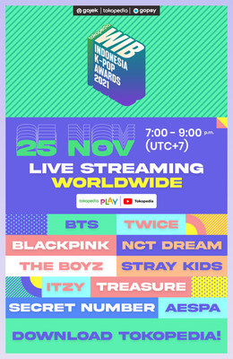 Tokopedia anunció el listado de los 10 grupos de megaestrellas globales surcoreanas en su primer evento de transmisión mundial de WIB: Indonesia K-Pop Awards el 25 de noviembre de 2021.