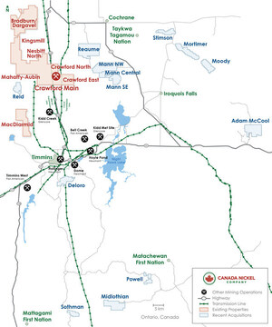 Canada Nickel Expands Timmins Nickel District - Acquires 13 Additional Highly Prospective Nickel Properties in Timmins Region