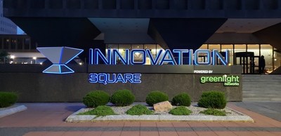 Two identical specialty illuminated reverse-RGB channel lit letter signs serve as gateway identification signs for Innovation Square.