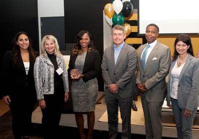 The Stellantis North America leadership team was awarded the 2021 CADIA Impact Awards. Pictured from left to right are Teresa Thiele, Stellantis Director - Global Body & Interior and North America Operation; Marvin Washington, Stellantis Director – Modules; Lottie Holland, Stellantis Director – Diversity, Inclusion, Engagement and EEO Compliance; Cheryl Thompson, Founder and CEO of CADIA; and Mary Arraf, Continental North America Communications & Head of DE&I – Automotive Technologies.