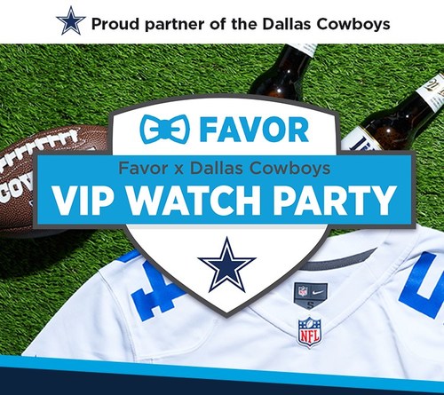 Now through Dec. 17, 2021, any fans who place a Favor in the DFW Metro area will be automatically entered to win the Favor x Cowboys VIP Watch Party. One lucky fan and nine friends will be joined by a Dallas Cowboys Pro Football Hall of Famer, and gain exclusive access to the official Dallas Cowboys Draft War Room — the space where Dallas Cowboys owner, Jerry Jones, conducts the draft — to watch one of the league’s greatest rivalries face off on Jan. 9, 2022.