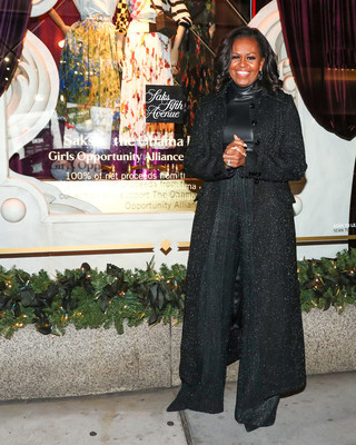 The Former First Lady of the United States and founder of the Girls Opportunity Alliance, Michelle Obama, at the Saks Fifth Avenue Holiday Window Unveiling