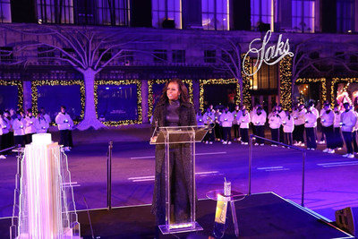 The Former First Lady of the United States and founder of the Girls Opportunity Alliance, Michelle Obama, at the Saks Fifth Avenue Holiday Window Unveiling