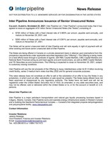 Inter Pipeline Announces Issuance of Senior Unsecured Notes (CNW Group/Inter Pipeline Ltd.)