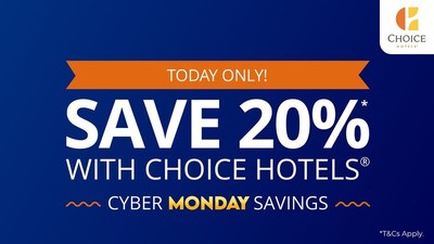 Today only! Choice Hotels is offering a 20% Cyber Monday discount to all guests who stay two nights or more at any Choice-branded hotel for trips booked today only for stays from December 6 through December 26, 2021.